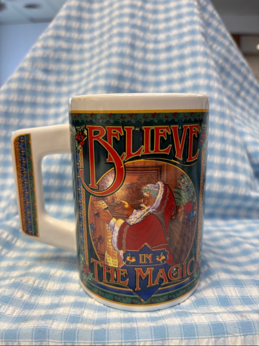 Vintage Believe in the Magic Holiday Ceramic Mug - Red & Green